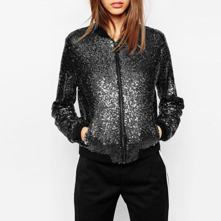 Women Wild Casual Sequin Jacket Short Coat (Color:Gold Size:XXL) Reluova