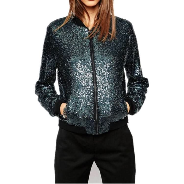 Women Wild Casual Sequin Jacket Short Coat (Color:Gold Size:XXL) Reluova