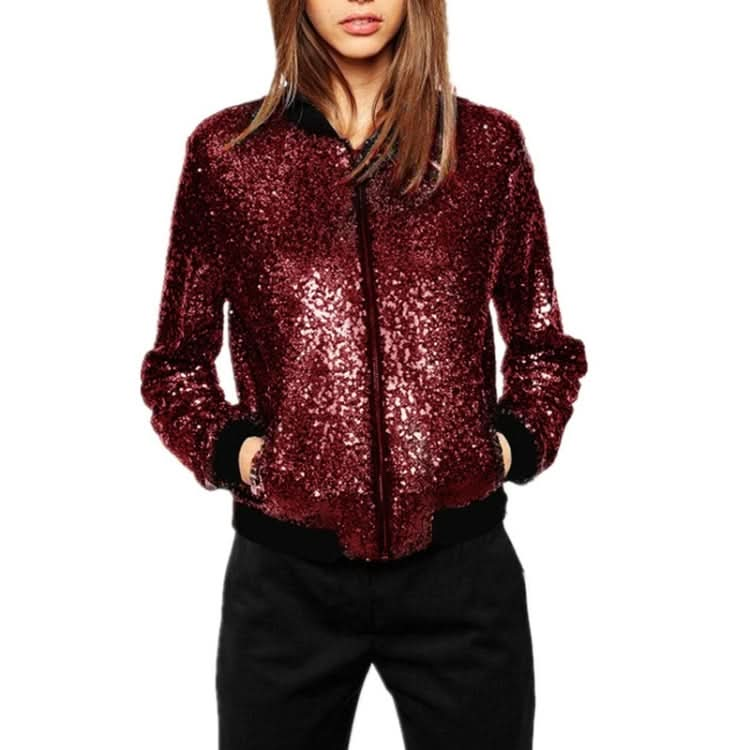 Women Wild Casual Sequin Jacket Short Coat (Color:Gold Size:XXL) Reluova