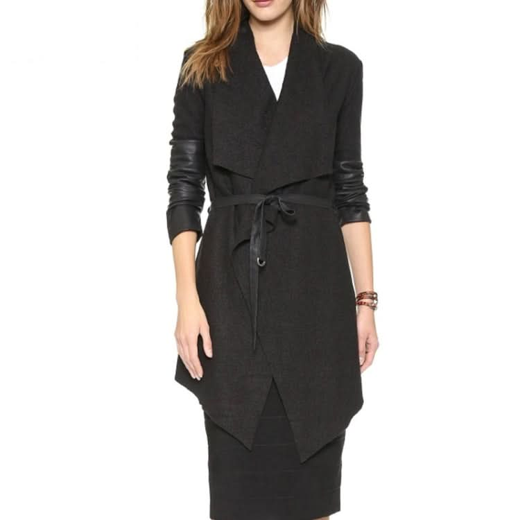 Splicing Sleeves Bandwidth Loose Collar Woolen Coat (Color:Black Size:XXXL) Reluova