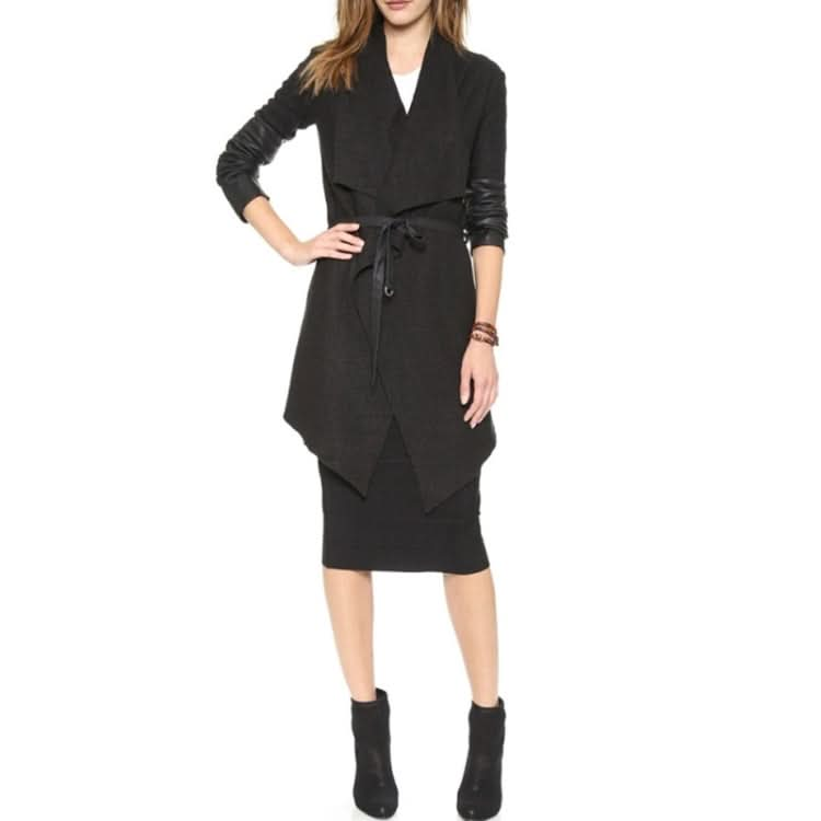 Splicing Sleeves Bandwidth Loose Collar Woolen Coat (Color:Black Size:XXXL) Reluova