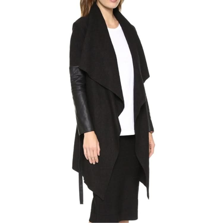 Splicing Sleeves Bandwidth Loose Collar Woolen Coat (Color:Black Size:XXXL) Reluova