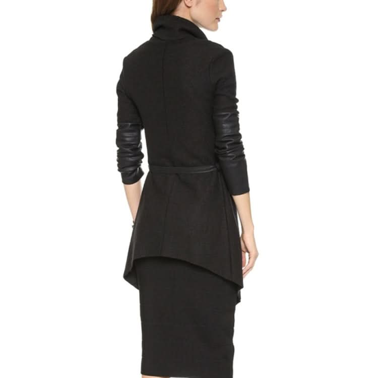 Splicing Sleeves Bandwidth Loose Collar Woolen Coat (Color:Black Size:XXXL) Reluova