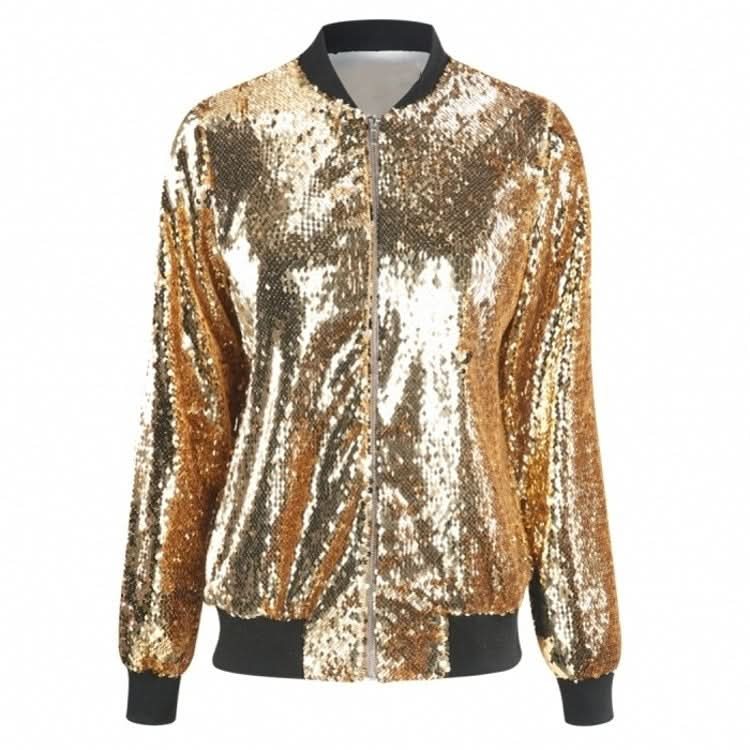 Ladies Loose Sequin Baseball Jacket (Color:Silver Size:XXXL)