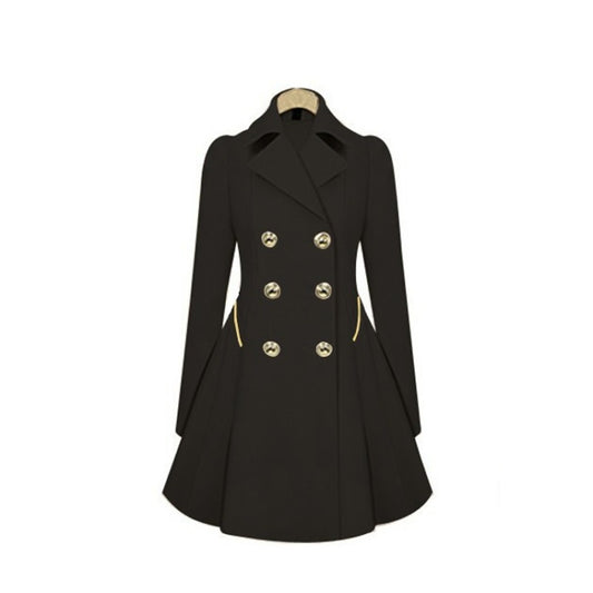 Slim Mid-length Commuter Jacket Trench Coat (Color:Black Size:S)