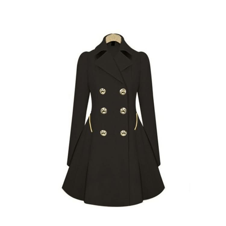 Slim Mid-length Commuter Jacket Trench Coat (Color:Black Size:S)