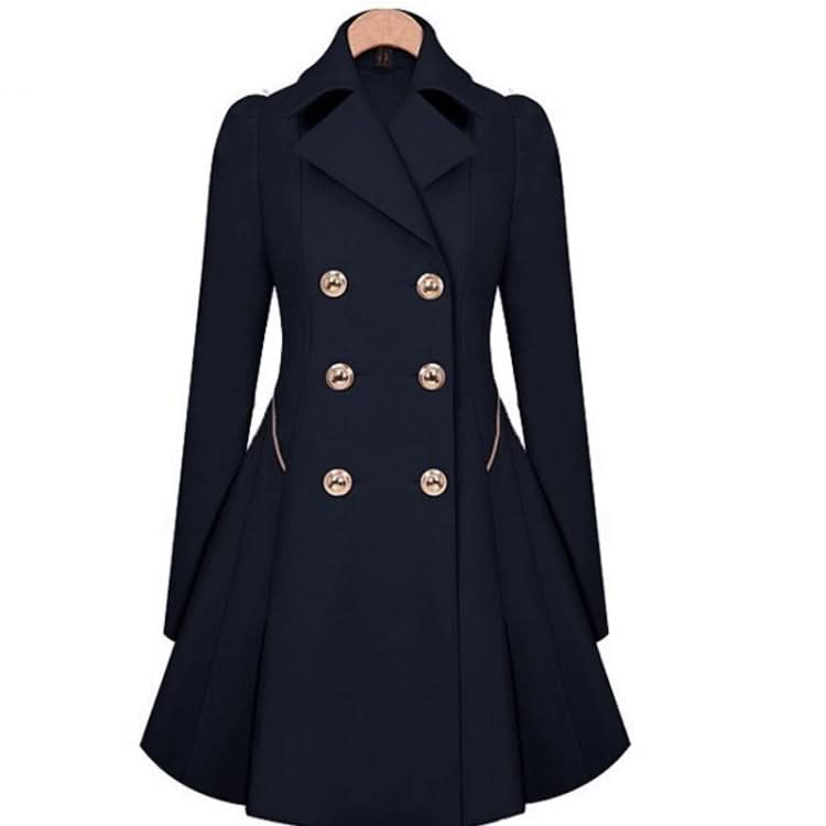 Slim Mid-length Commuter Jacket Trench Coat (Color:Black Size:S)