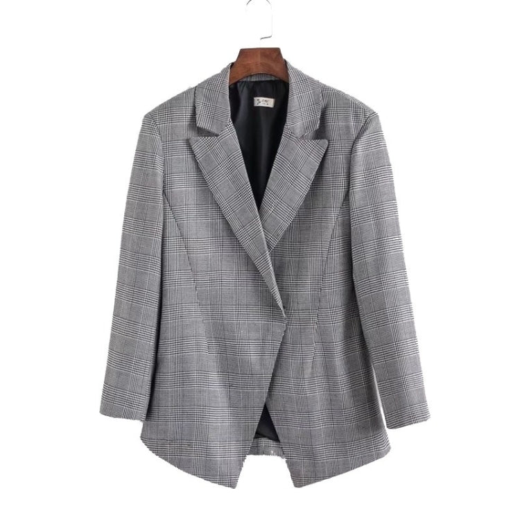 Women Slim Wild Dark Buckle Plaid Fashion Suit Reluova