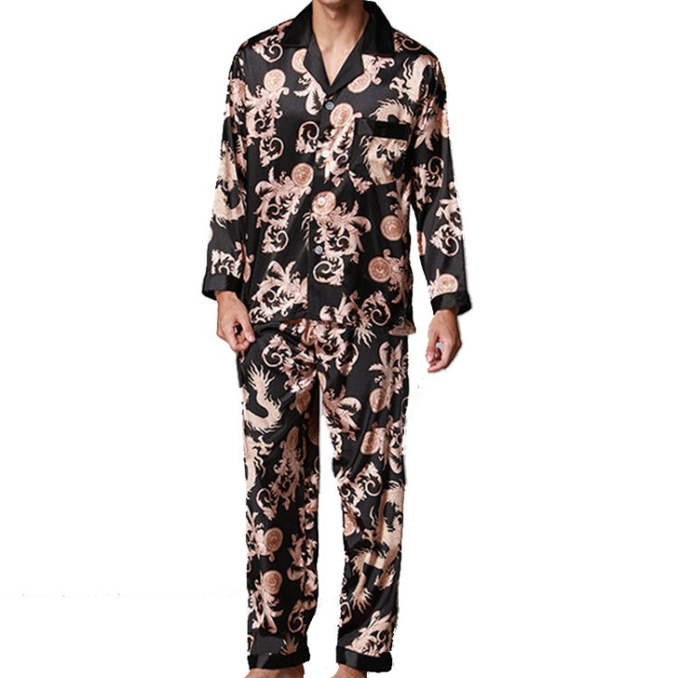 Men Long Sleeve Pajamas Set (Color:Beige Size:L) Reluova