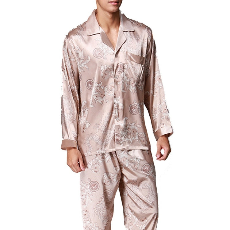 Men Long Sleeve Pajamas Set (Color:Beige Size:L) Reluova