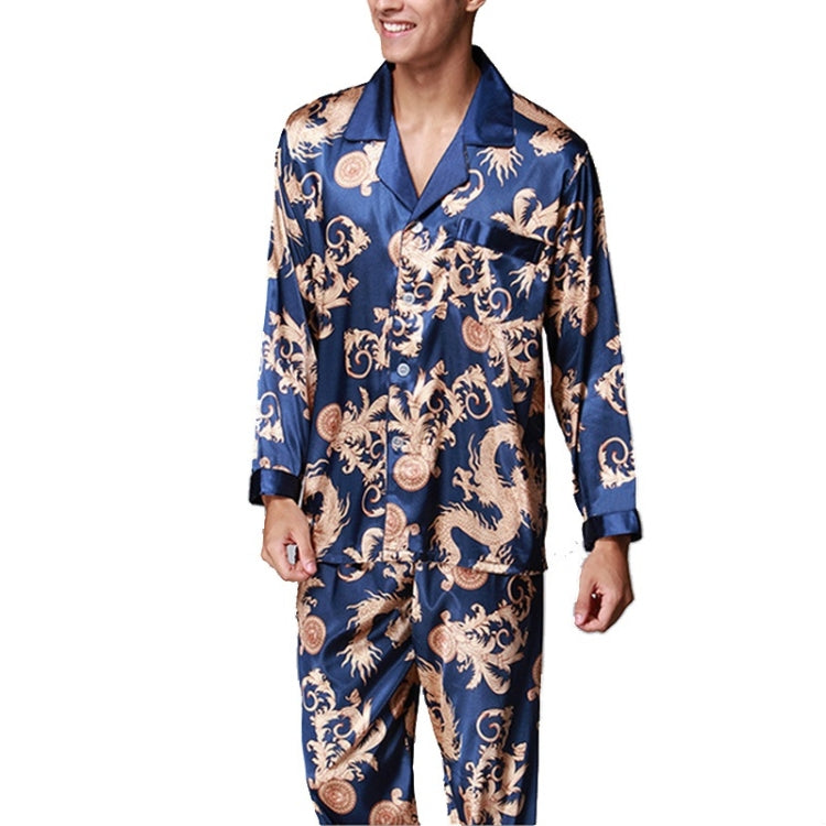 Men Long Sleeve Pajamas Set (Color:Beige Size:L)