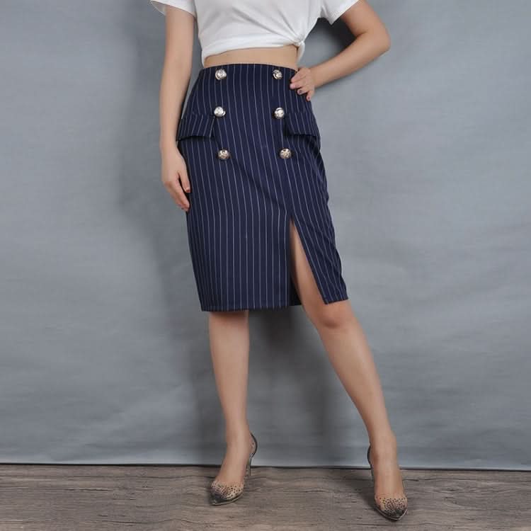 Fake Coin Pocket Hem Slit Striped Skirts Reluova