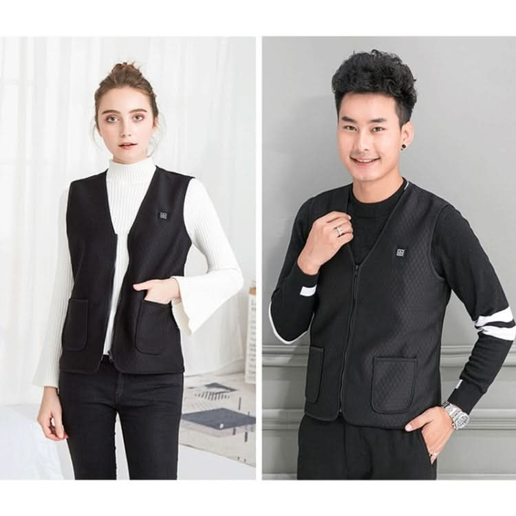 Plus Velvet Inside Men and Women Intelligent Charging Heating Vest Warm Clothes(Color:Black Size:XXXL) Reluova