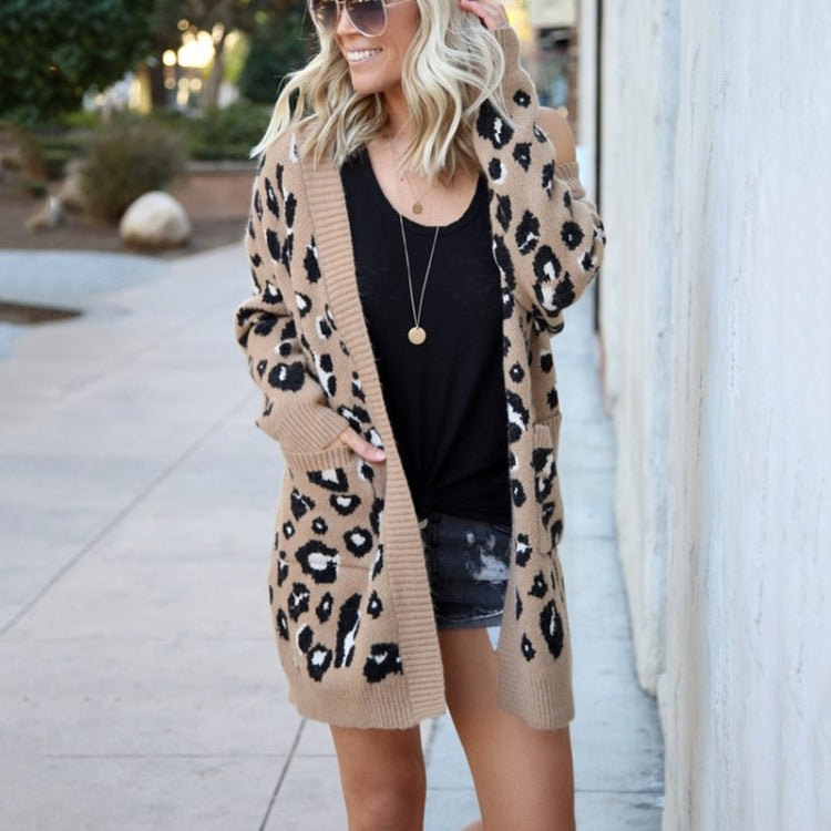 Fashion Leopard Cardigan Knit Sweater Reluova