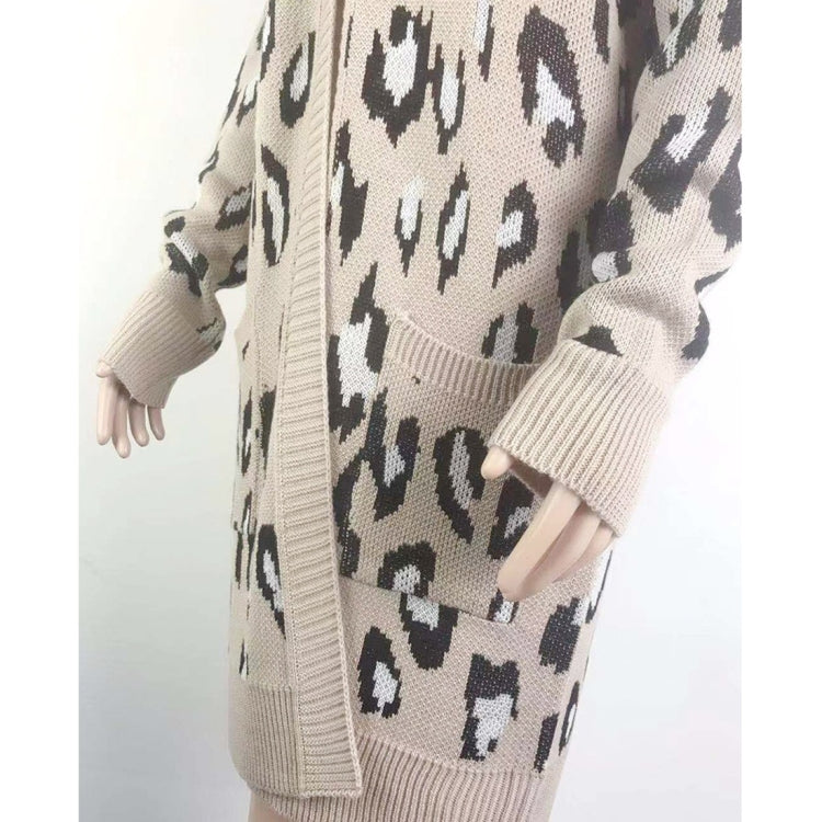 Fashion Leopard Cardigan Knit Sweater Reluova