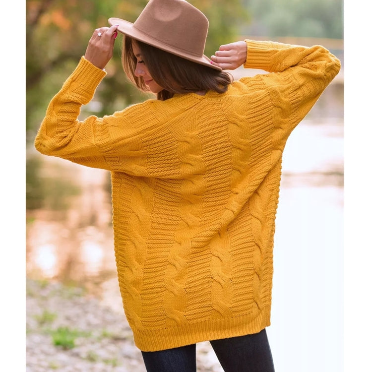 Mid-length Style Solid Color Thick Thread Twist Cardigan Knit Sweater