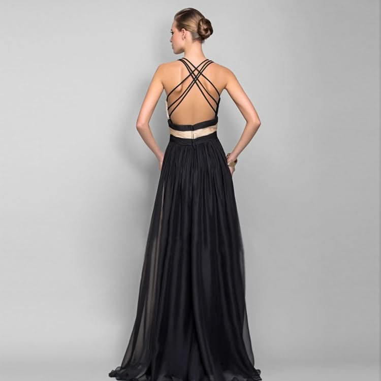 V-neck Open Back Contrast Party Dress Reluova