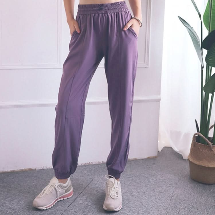 High Waist Drawstring Fitness Pants Loose Casual Sports Yoga Clothes (Color:Quicksand Powder Size:XL)