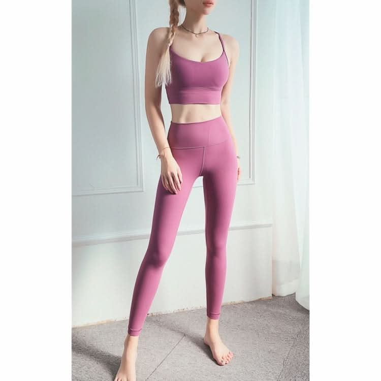 Skin Friendly And Nude Fashion Yoga Pants High Waist, Abdomen And Hip Lifting Fitness Pants (Color:Plum Size:S) Reluova