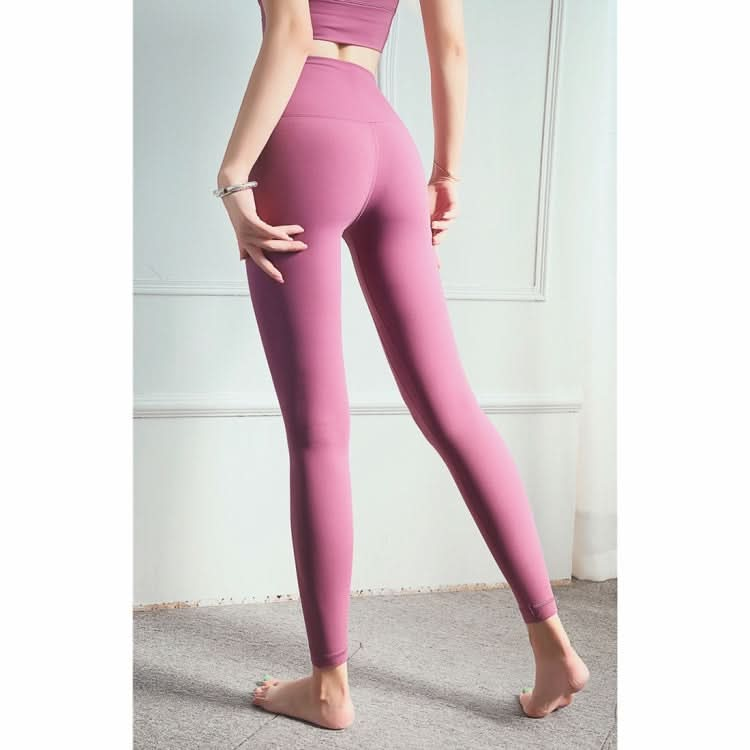 Skin Friendly And Nude Fashion Yoga Pants High Waist, Abdomen And Hip Lifting Fitness Pants (Color:Plum Size:S) Reluova