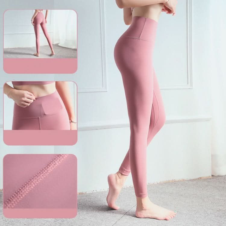 Skin Friendly And Nude Fashion Yoga Pants High Waist, Abdomen And Hip Lifting Fitness Pants (Color:Plum Size:S)