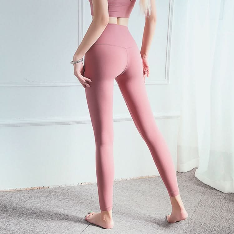 Skin Friendly And Nude Fashion Yoga Pants High Waist, Abdomen And Hip Lifting Fitness Pants (Color:Plum Size:S)