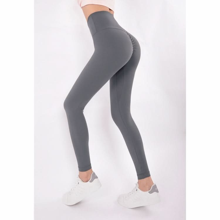 No Embarrassment Tight Pants Fitness Pants Fan Tail Leaf Peach Hip High Waist Nude Yoga Pants (Color:Black Size:L)