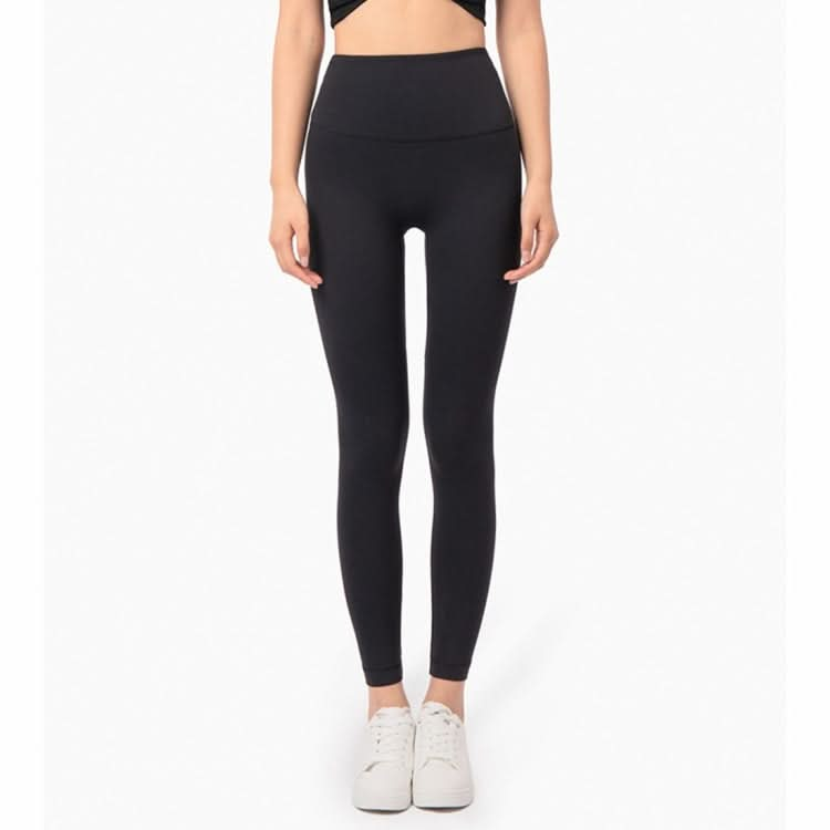 No Embarrassment Tight Pants Fitness Pants Fan Tail Leaf Peach Hip High Waist Nude Yoga Pants (Color:Black Size:L) Reluova