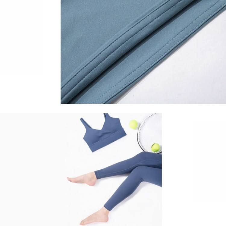 High Waist Anti Flanging Yoga Pants No Embarrassment One Piece Hip Lifting Peach Pants (Color:Ink Blue Size:XL)