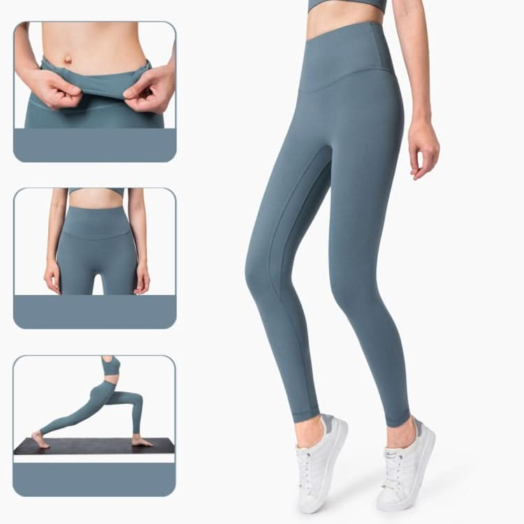 High Waist Anti Flanging Yoga Pants No Embarrassment One Piece Hip Lifting Peach Pants (Color:Ink Blue Size:XL) Reluova