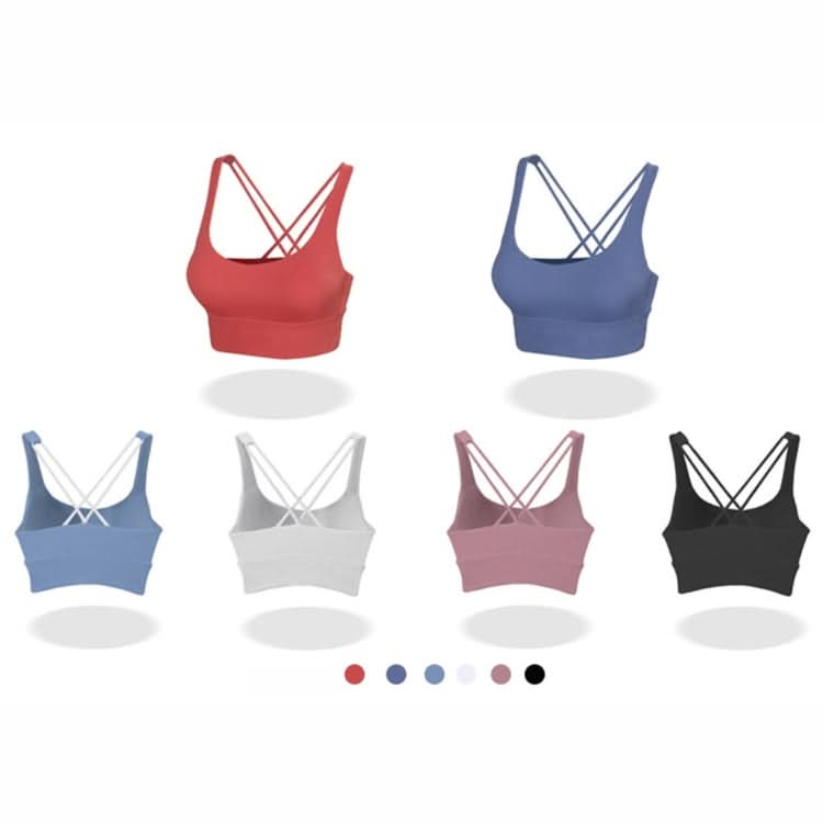 Skin Friendly Nude Sports Bra Cross Back Shockproof Fitness Vest (Color:Gray Blue Size:XL)