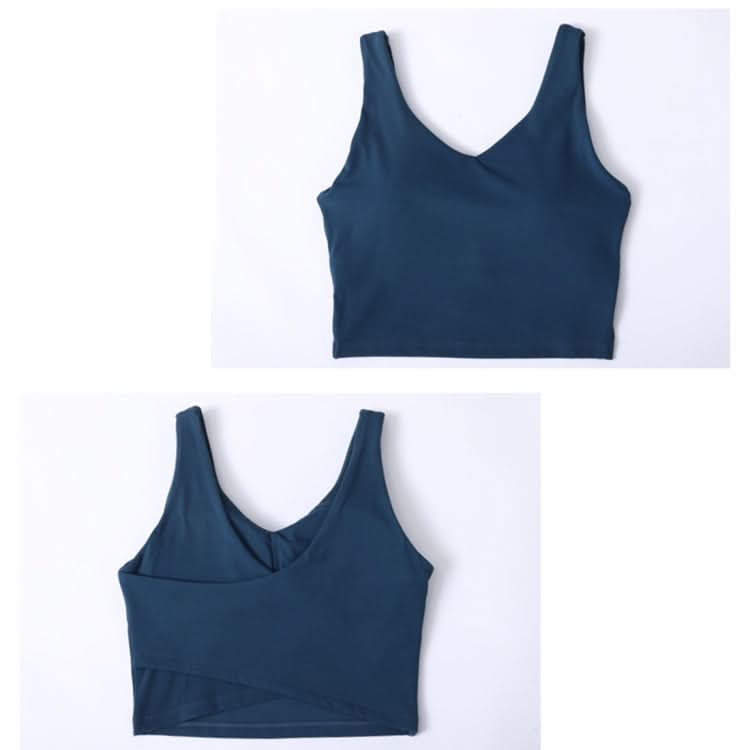 Fashionable Back Gathering Shockproof Yoga Sports Vest (Color:Dark Green Size:XL) Reluova