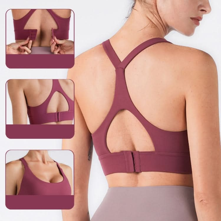 Y-shaped Wide Shoulder Belt Geometric Hollow Out Shockproof Nude Yoga Sports Underwear (Color:Smoky Blush Size:XL)