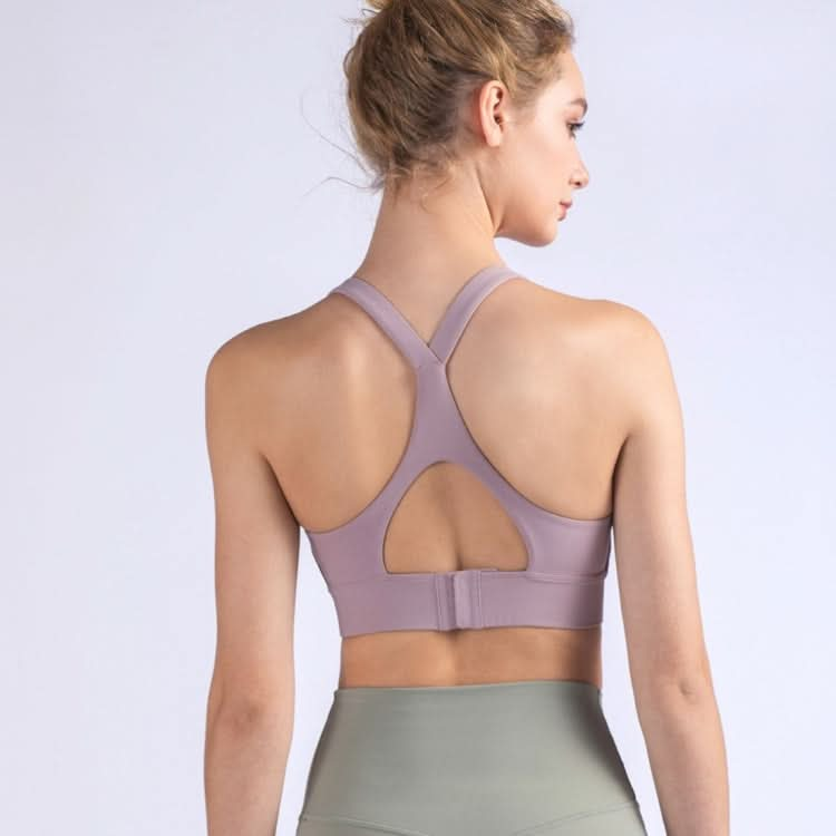 Y-shaped Wide Shoulder Belt Geometric Hollow Out Shockproof Nude Yoga Sports Underwear (Color:Smoky Blush Size:XL)