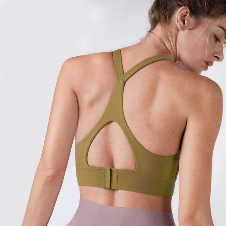 Y-shaped Wide Shoulder Belt Geometric Hollow Out Shockproof Nude Yoga Sports Underwear (Color:Smoky Blush Size:XL)