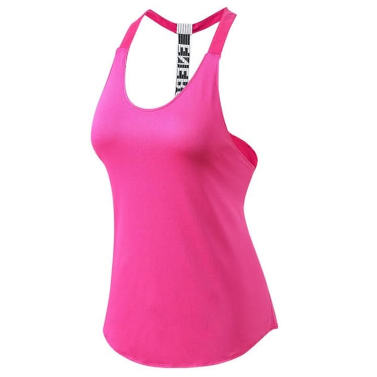 Sexy T-shaped Back Hollow Strap Quick Drying Loose Vest (Color:Rose Red Size:XL), Series 2