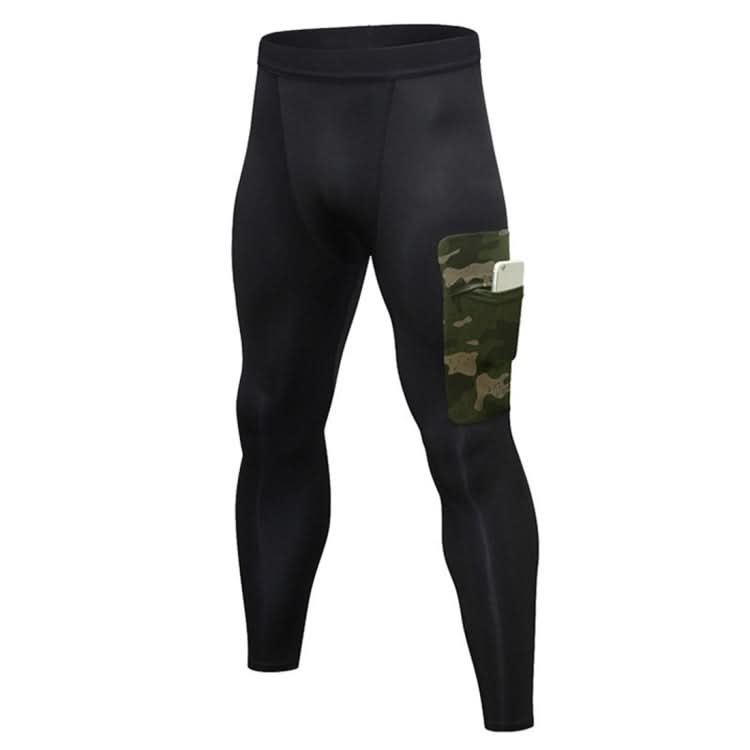 Camouflage Pocket Training Running Fast Dry High Elastic Sports Casual Tights (Color:Black Camouflage Green Size:S) Reluova