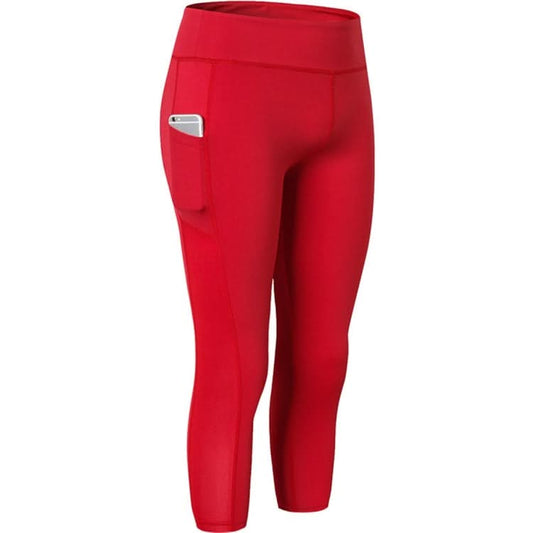 Stretch Tight Quick Drying Sweat Wicking Side Pocket Yoga Capris (Color:Rose Red Size:XL)