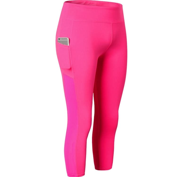 Stretch Tight Quick Drying Sweat Wicking Side Pocket Yoga Capris (Color:Rose Red Size:XL) Reluova