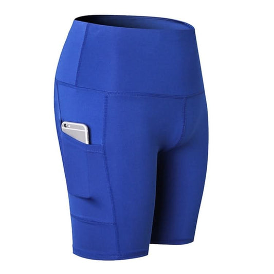 High Waist Yoga Slant Pocket Exercise Quick Dry Tight Elastic Fitness Shorts (Color:Colorful Black Size:XXL) Reluova