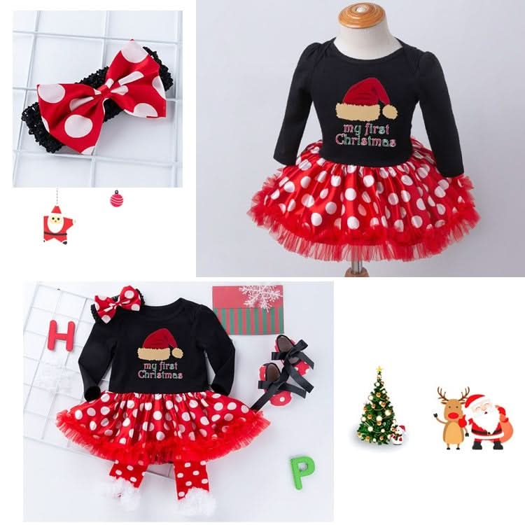 Christmas High Quality Cotton Circle Dot Long Sleeve Dress Four-piece Girl Suit (Color:Christmas Stocking Size:80) Reluova