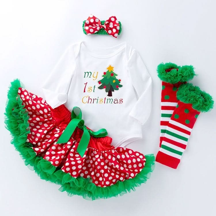 Baby Christmas Long Sleeve Cartoon Romper Net Gauze Tutu Set (Color:Santa Claus Size:66) Reluova