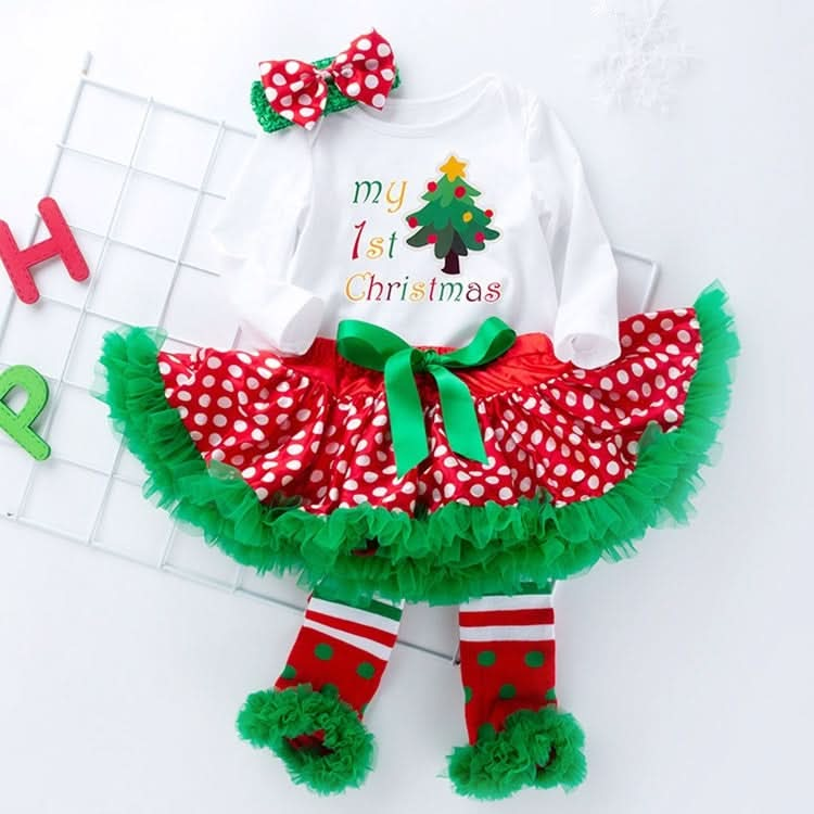 Baby Christmas Long Sleeve Cartoon Romper Net Gauze Tutu Set (Color:Santa Claus Size:66) Reluova