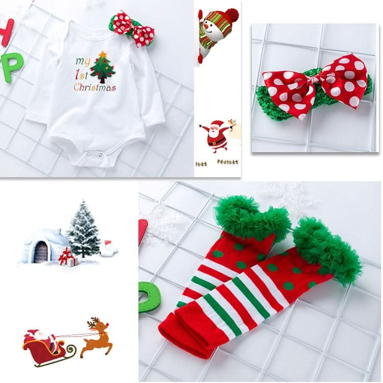 Baby Christmas Long Sleeve Cartoon Romper Net Gauze Tutu Set (Color:Santa Claus Size:66) Reluova