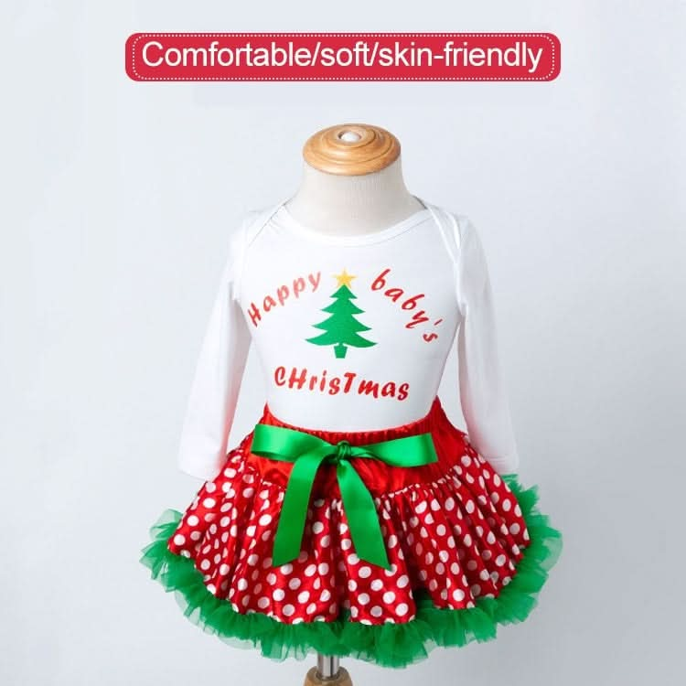 Baby Christmas Long Sleeve Cartoon Romper Net Gauze Tutu Set (Color:Santa Claus Size:66) Reluova