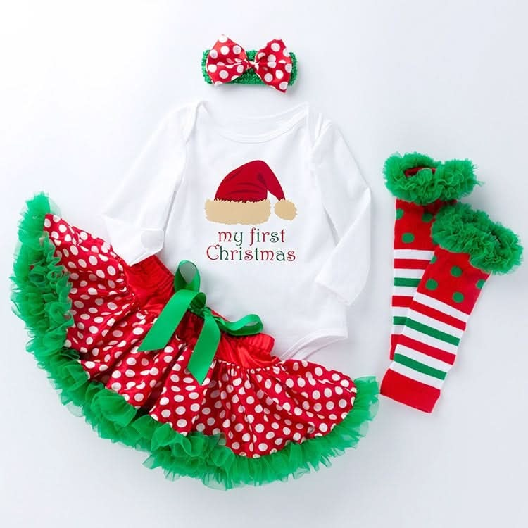 Baby Christmas Long Sleeve Cartoon Romper Net Gauze Tutu Set (Color:Santa Claus Size:66) Reluova