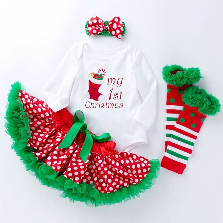 Baby Christmas Long Sleeve Cartoon Romper Net Gauze Tutu Set (Color:Santa Claus Size:66) Reluova