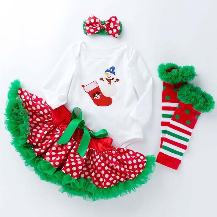 Baby Christmas Long Sleeve Cartoon Romper Net Gauze Tutu Set (Color:Santa Claus Size:66) Reluova