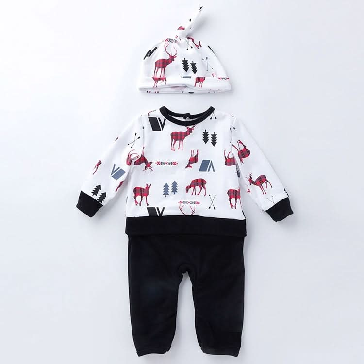 Two-piece Baby Long-sleeved Cartoon Print Jumpsuit Hat Reluova