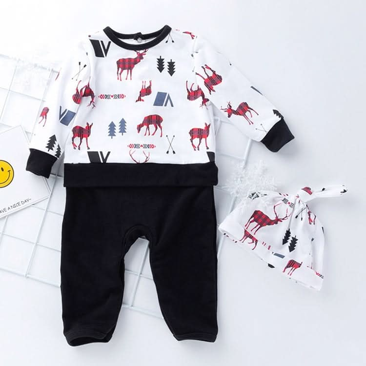 Two-piece Baby Long-sleeved Cartoon Print Jumpsuit Hat Reluova